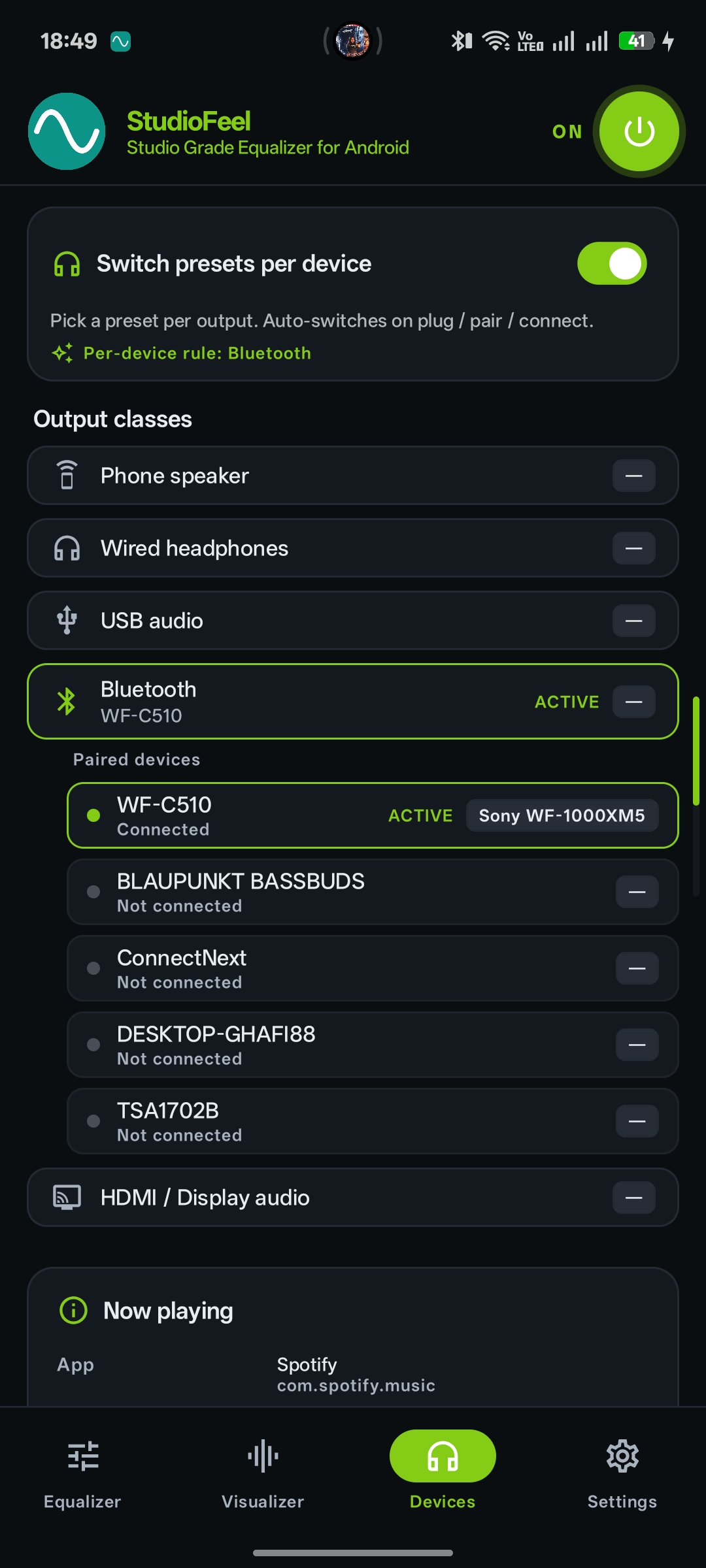 Devices tab showing per-device rules